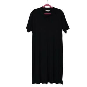 Vintage Misook Black Collared Midi Dress 1X Lagenlook Capsule Wardrobe Office